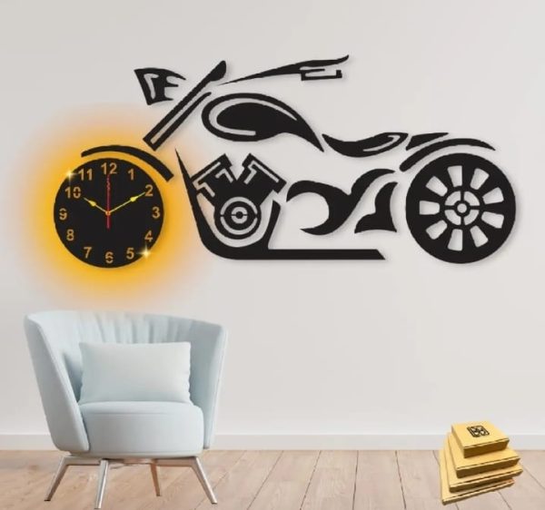 3d Wall Clock Bike Style Wooden Wall Clock With Light