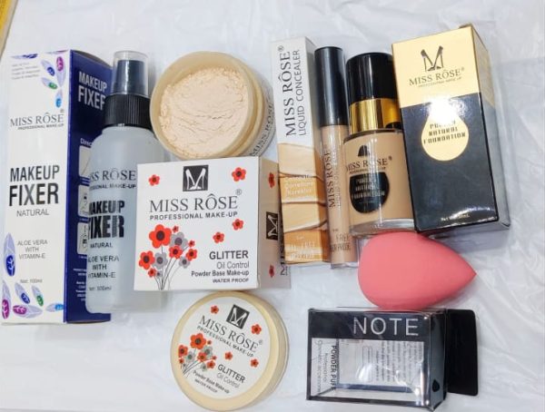 Miss Rose Deal Of 05 –foundation, Concealer , Makeup Fixer , Face Powder , Blender Puff Best Deal For Girls