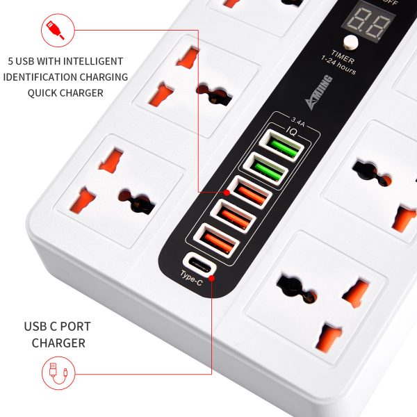 Ultra High Speed Socket Bkl-11 Sockets 5 Usb 1 Bd 2 Meter 3000 Watts Power Socket (random Color)